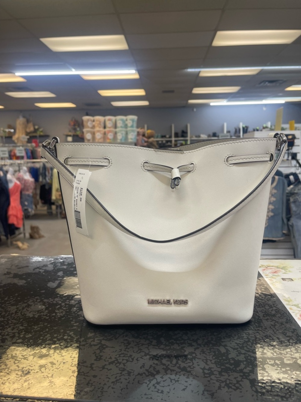 Michael Kors Cream Leather Drawstring Shoulder Bag